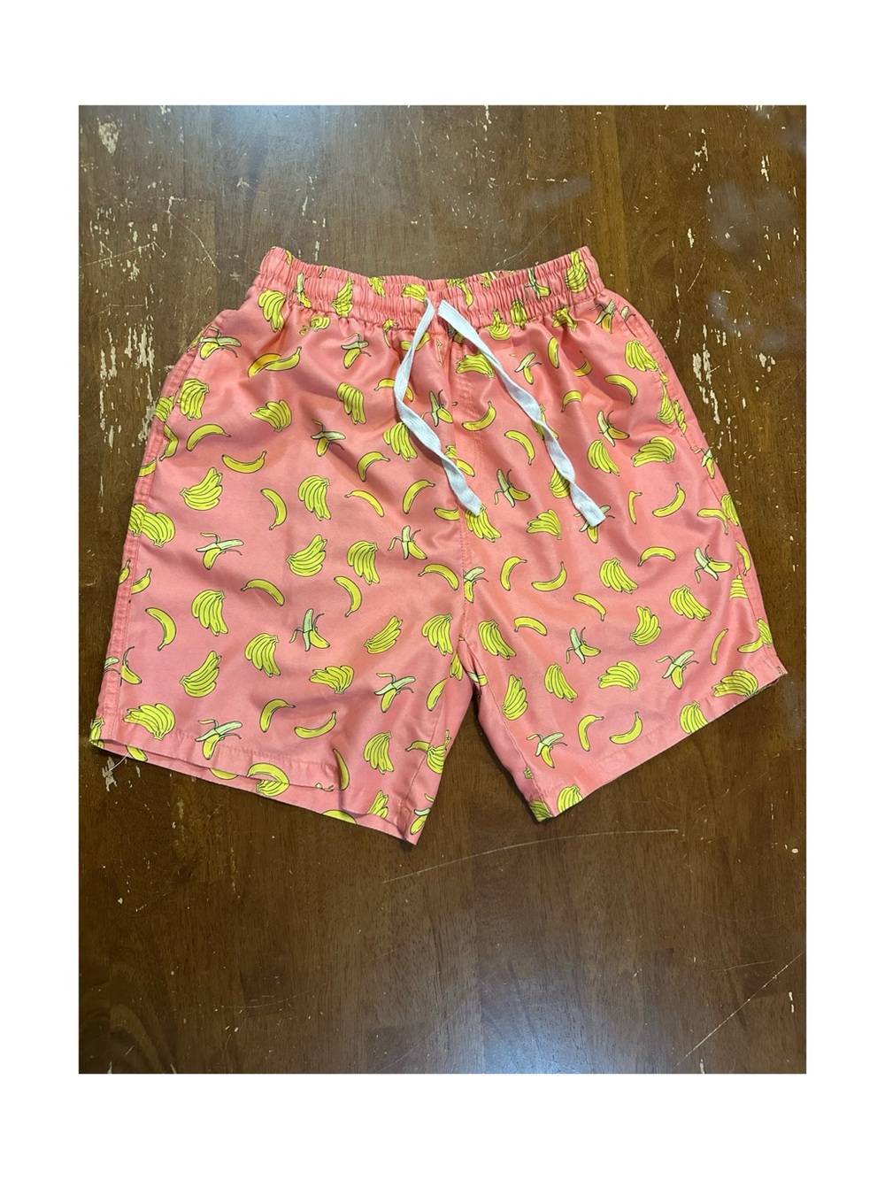 Men’s Pink Swim Trunks with Yellow Banana Print